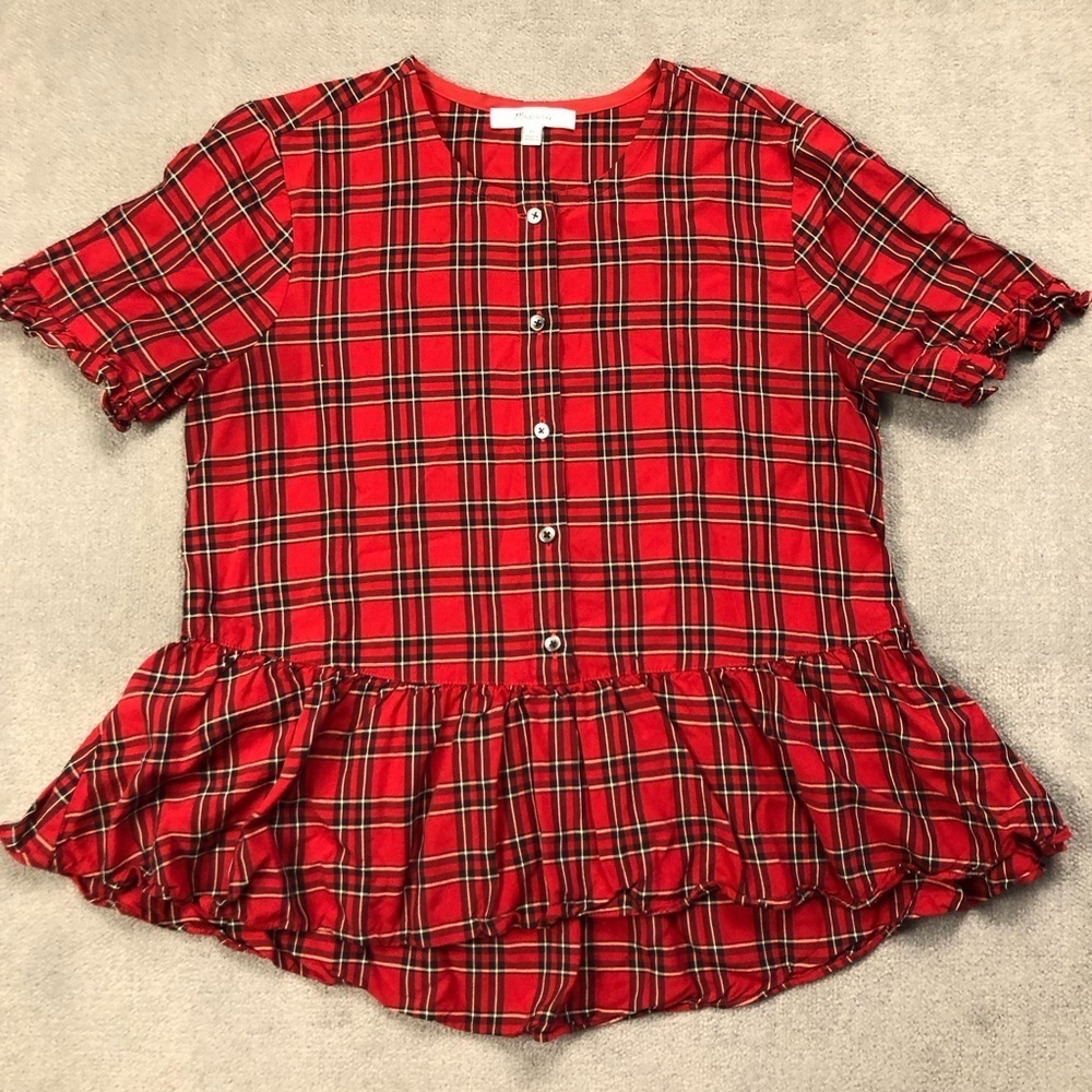 Madewell Studio Ruffle-Hem Top in Clanton Plaid size XS